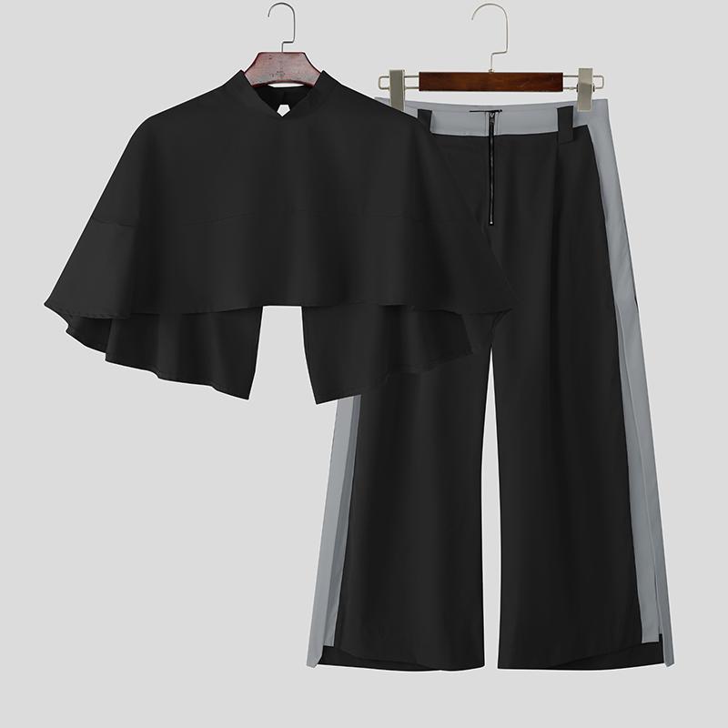 

INCERUN 2 шт Чоловічі укорочені сорочки-кейпи та довгі штани, повсякденні комплекти XL чорний