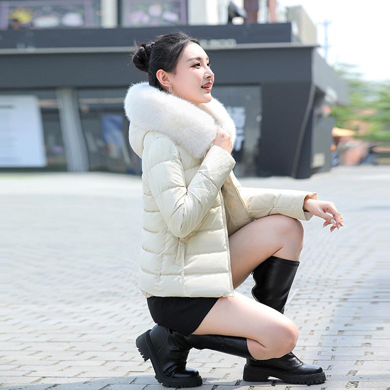 Cotton-padded Jacket Women's Short Slim New Loose Hooded Artificial Fur Collar Cotton-padded Jacket In Winter.