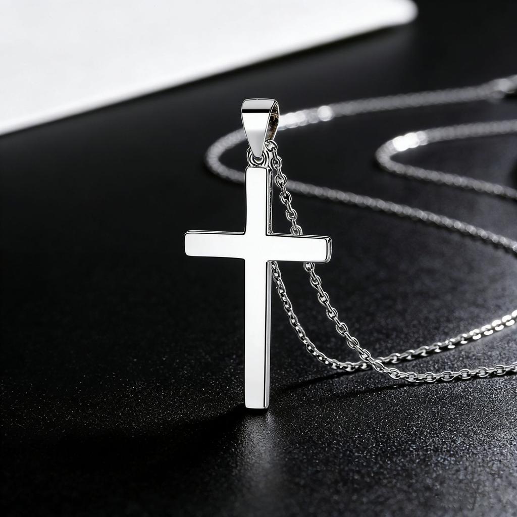 925 Sterling Silver Cross Necklace Fashion Pendant Collarbone Chain Women's Sweater Chain
