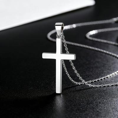 925 Sterling Silver Cross Necklace Fashion Pendant Collarbone Chain Women's Sweater Chain