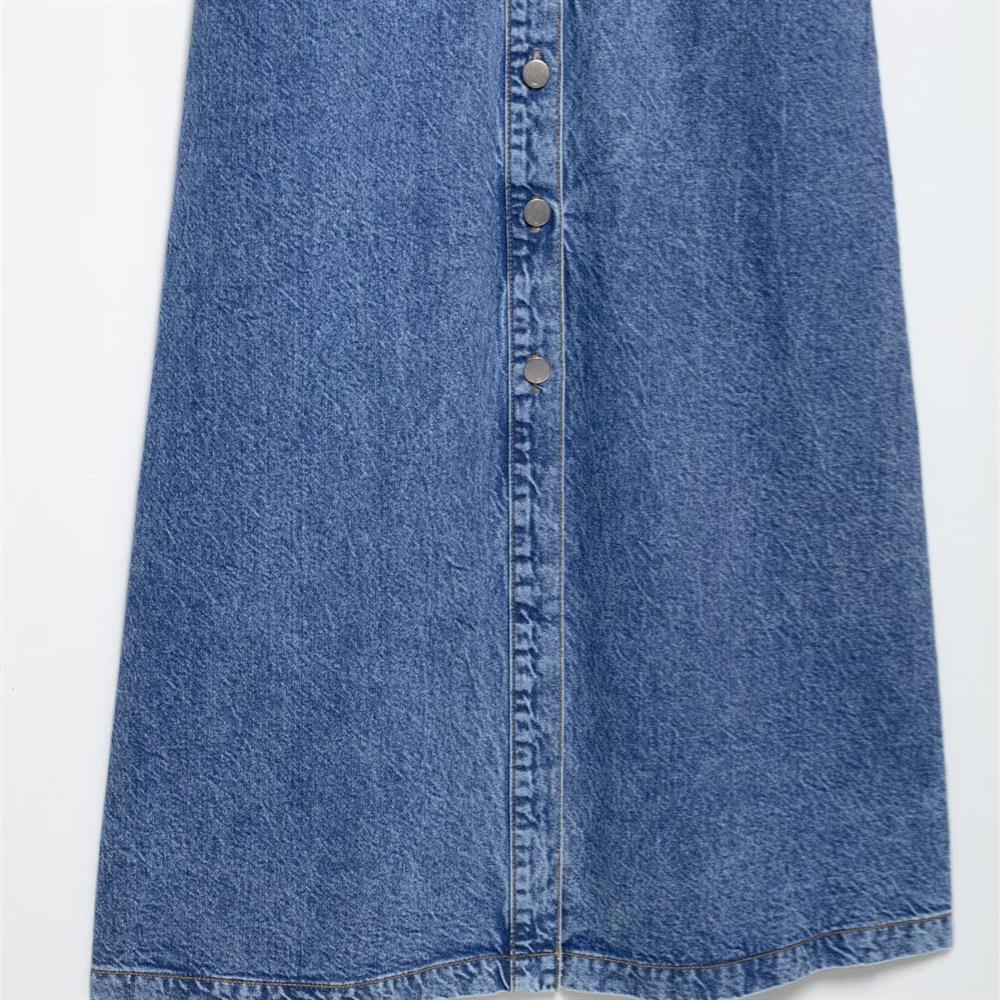 2025 Spring/Summer Women's Casual Denim Dress - Long-Sleeve, Single-Breasted, Lapel Design