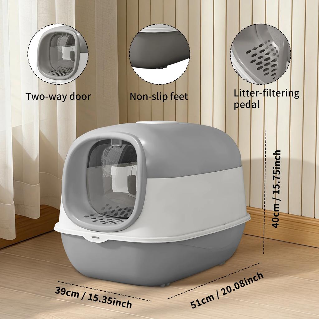 Switchable Open/Semi-Enclosed Cat Litter Box, Extra Large Jumbo Size for Multi-Cat Households, Splash-Proof and Anti-Tracking, Dual-Mode Over-the-Top