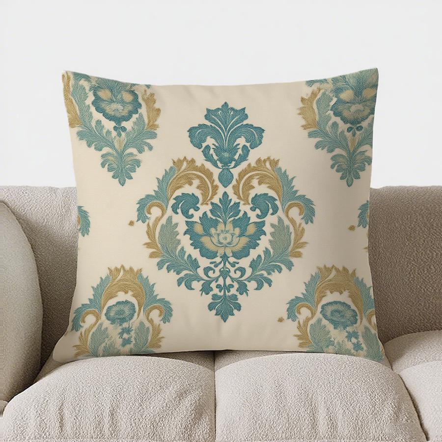 Home Decor Elegant Blue &amp; Gold Floral Pattern Pillow Cover Pattern Cushion Cover Suitable For Sofa Bedroom Car Pillow Cover