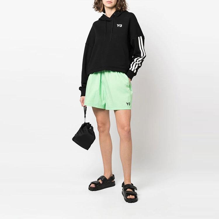 Y-3 Solid Color Waist Tie Logo Print Straight Leg Shorts Women Shorts Green HG8542