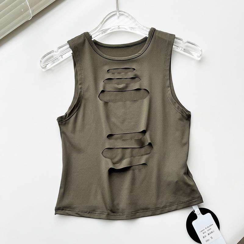 2023 Summer European-American Style Solid Color High Elastic Hollow Vest Crop Top for Women