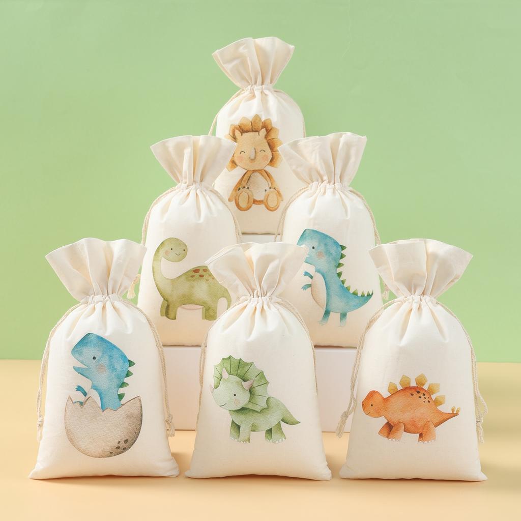 Large-size Roar Dinosaur Cotton Bag Happy 1st Birthday Party Decor Kids Favors Gift Bag Jungle Safari Baby Shower Boys Supplies