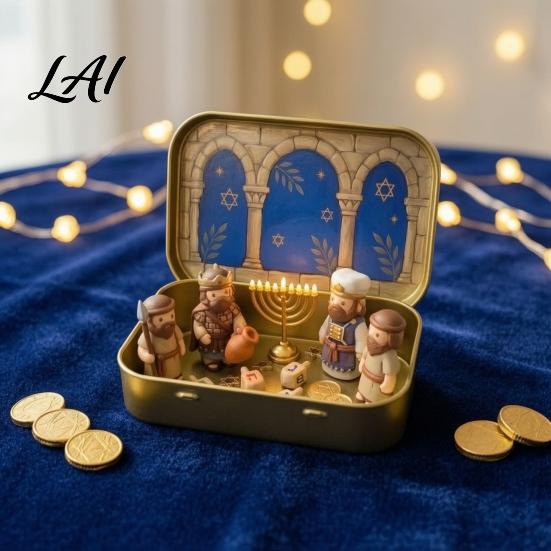 Religious Theme Table Decor Miniature Hanukkah Menorah Diorama Tin Box Pocket Scene Set with Figurines And Nativity Scenes Menorah Mini in A Box for