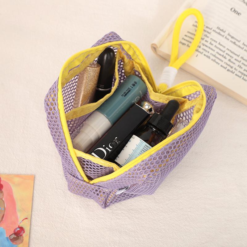 Square Mesh Cosmetic Bag, Portable Square Cosmetic Storage Bag With Zipper, Multi-Purpose Sundries Storage Bag