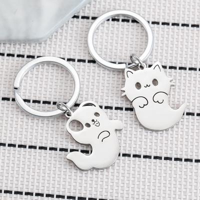 Ghost Cat Dog Stainless Steel Keychain Halloween Cartoon Design Fashion Keyring Practical Cute Backpack Pendant