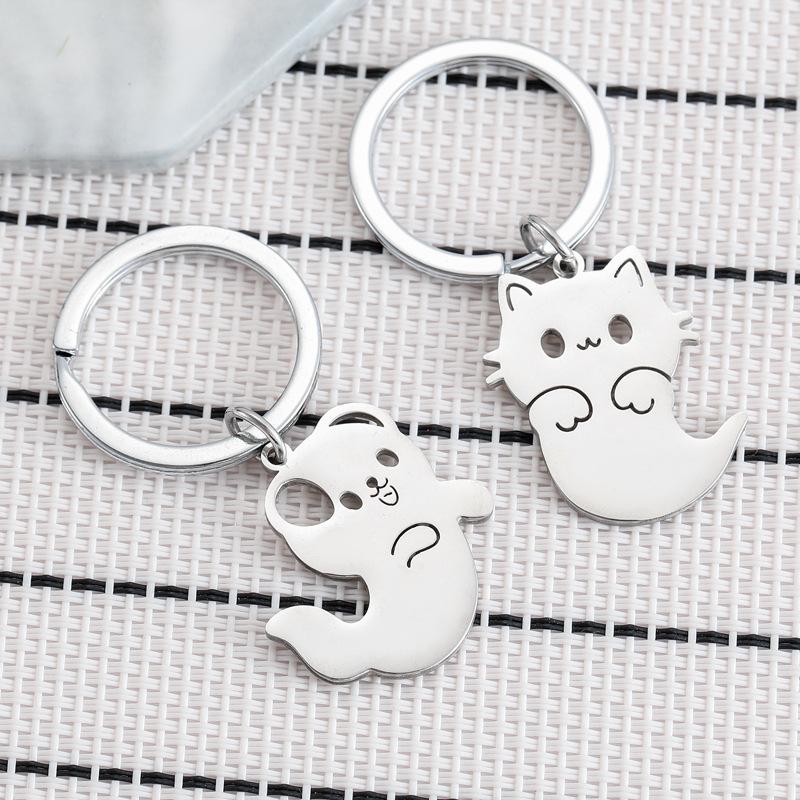 Ghost Cat Dog Stainless Steel Keychain Halloween Cartoon Design Fashion Keyring Practical Cute Backpack Pendant