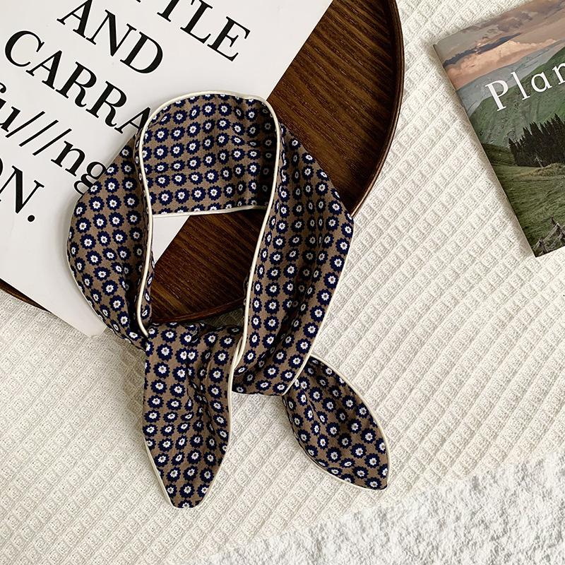 Headscarf Women's pastoral spring and summer fashion colorful retro plaid fabric headband pure cotton silk scarf decorative small scarf