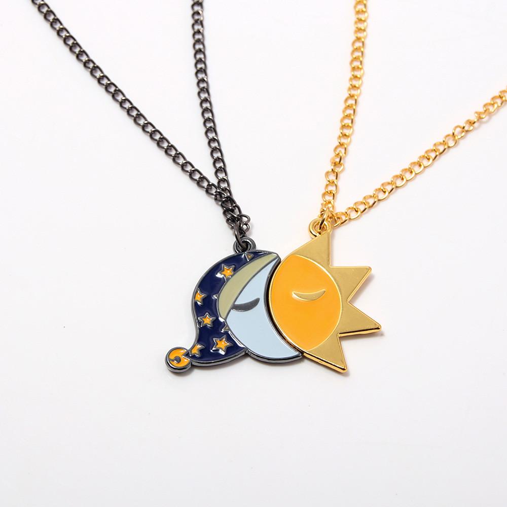 

Sun Moon And Splicing Smiley Faces Necklace With Alloy Chain For Lovers Gift
