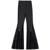 Retro Hong Kong Style Patchwork Lace Bell-bottom Pants for Women New Summer Thin Casual Elastic High-waist Leisure Pants