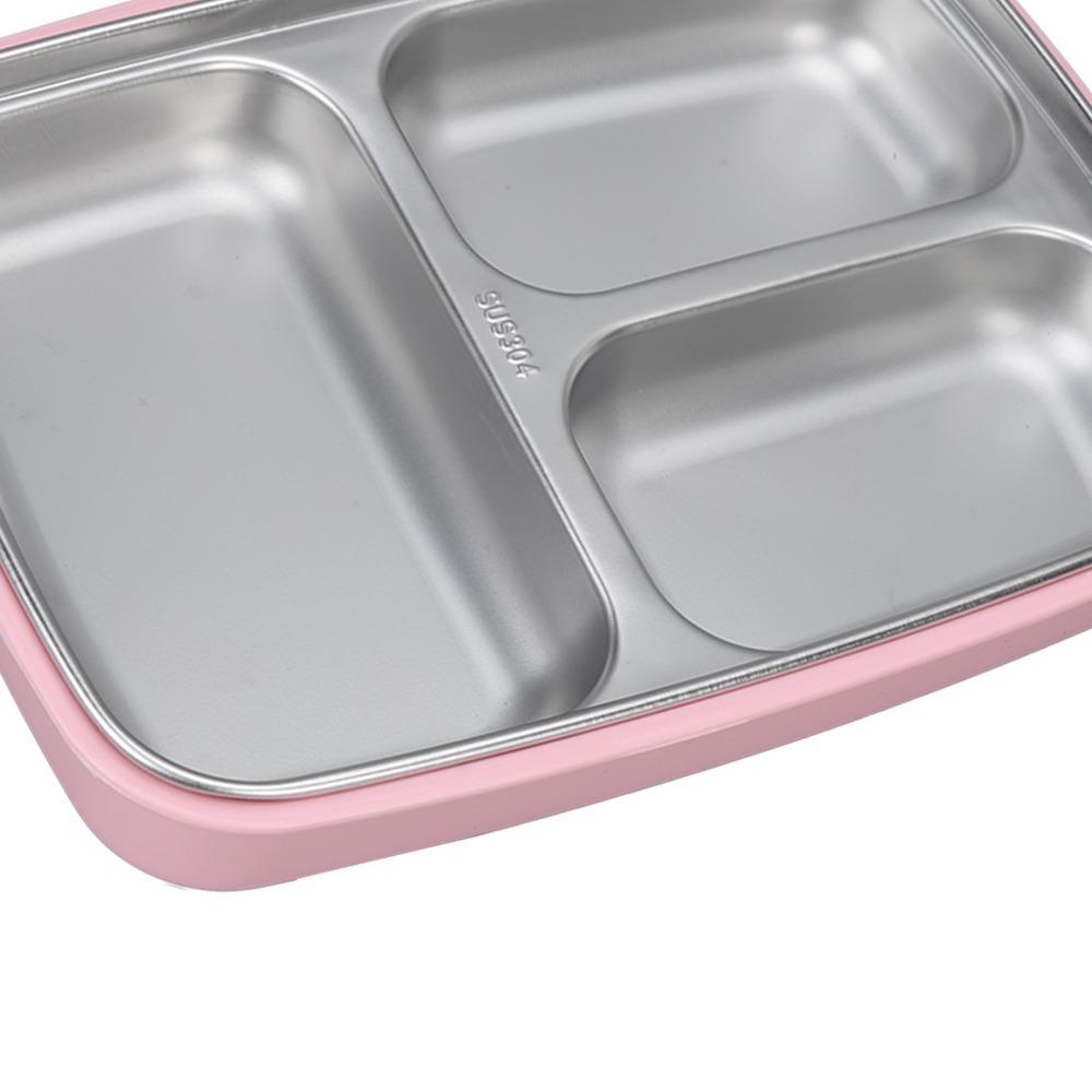 3 Compartment Insulated Lunch Box 304 Stainless Steel Food Storage Container  For Picnics