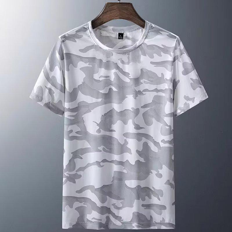 

Men s Plus Size Camouflage Ice Silk Short-Sleeve Quick-Dry T-Shirt - Breathable, Loose-Fit Sports Top for Summer. M світло-сірий колір