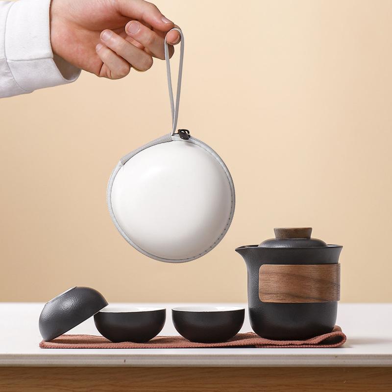 

New Ceramic Travel Tea Set One Pot Three Cups Four Cups Glass Male Cup Outdoor Portable Kung Fu Tea Set
