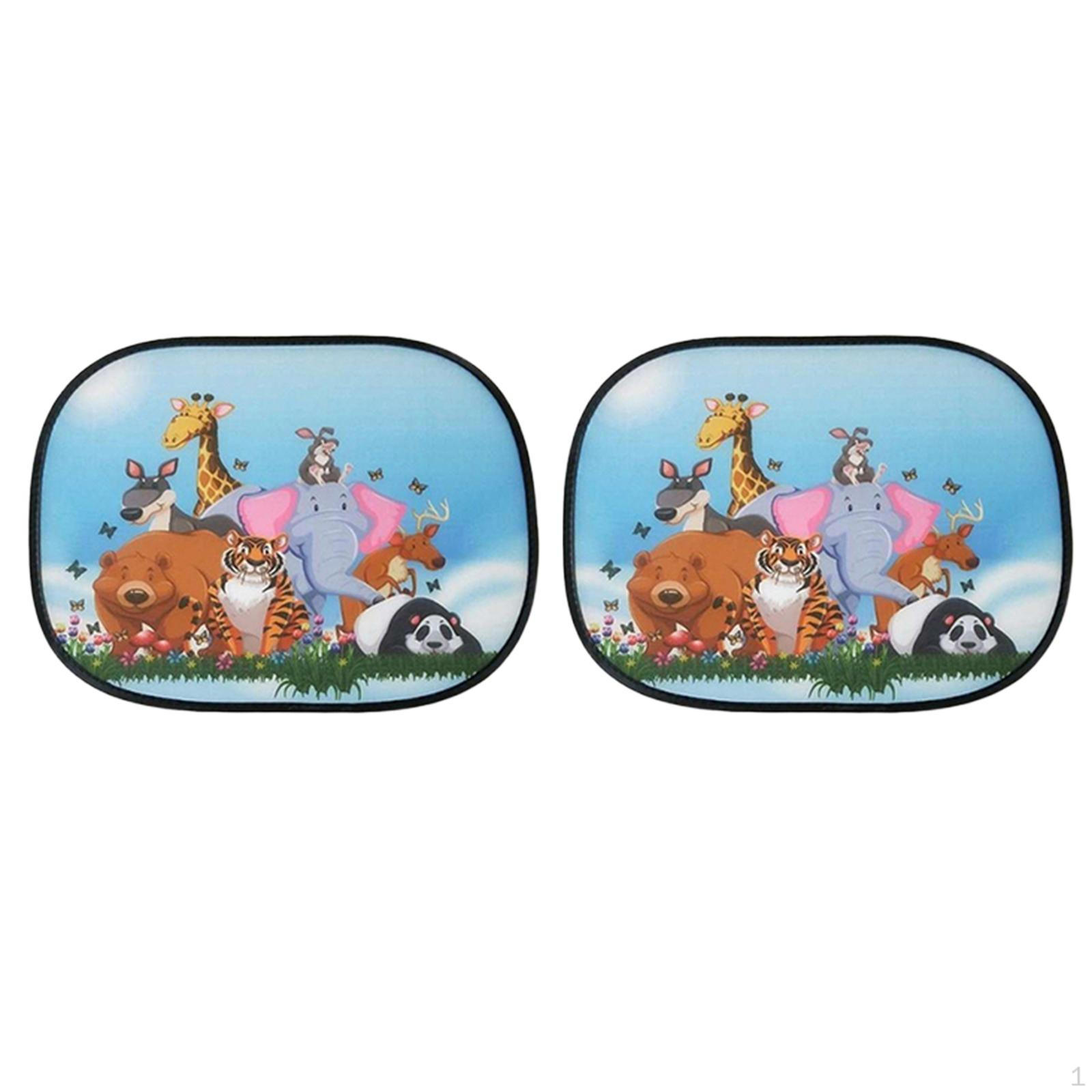 

2 Pcs Car Window Cartoon Animal Pattern Block Light Blackout Privacy Curtain for Kids Style C