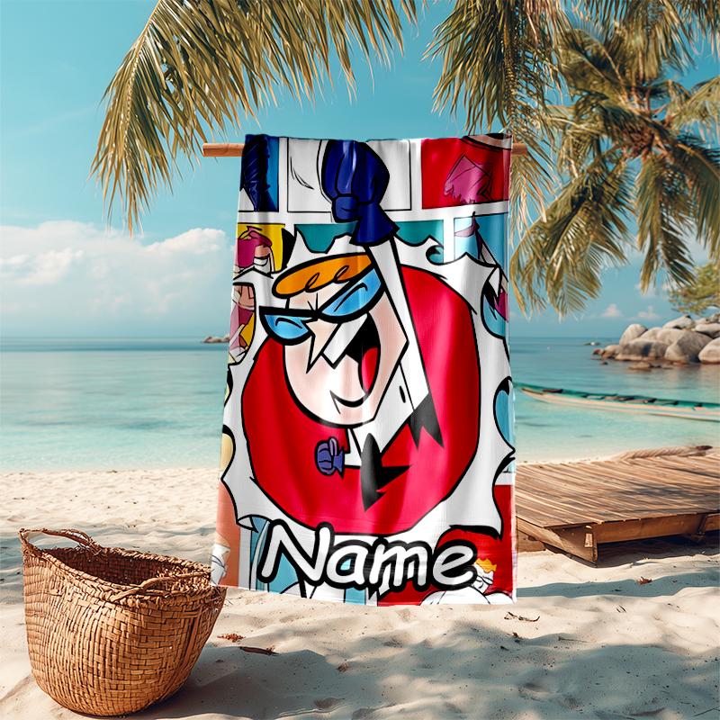Personalized customized proof beach towel with Dexter's Laboratory pattern - soft, absorbent, quick-drying, perfect swimming, camping&bathing