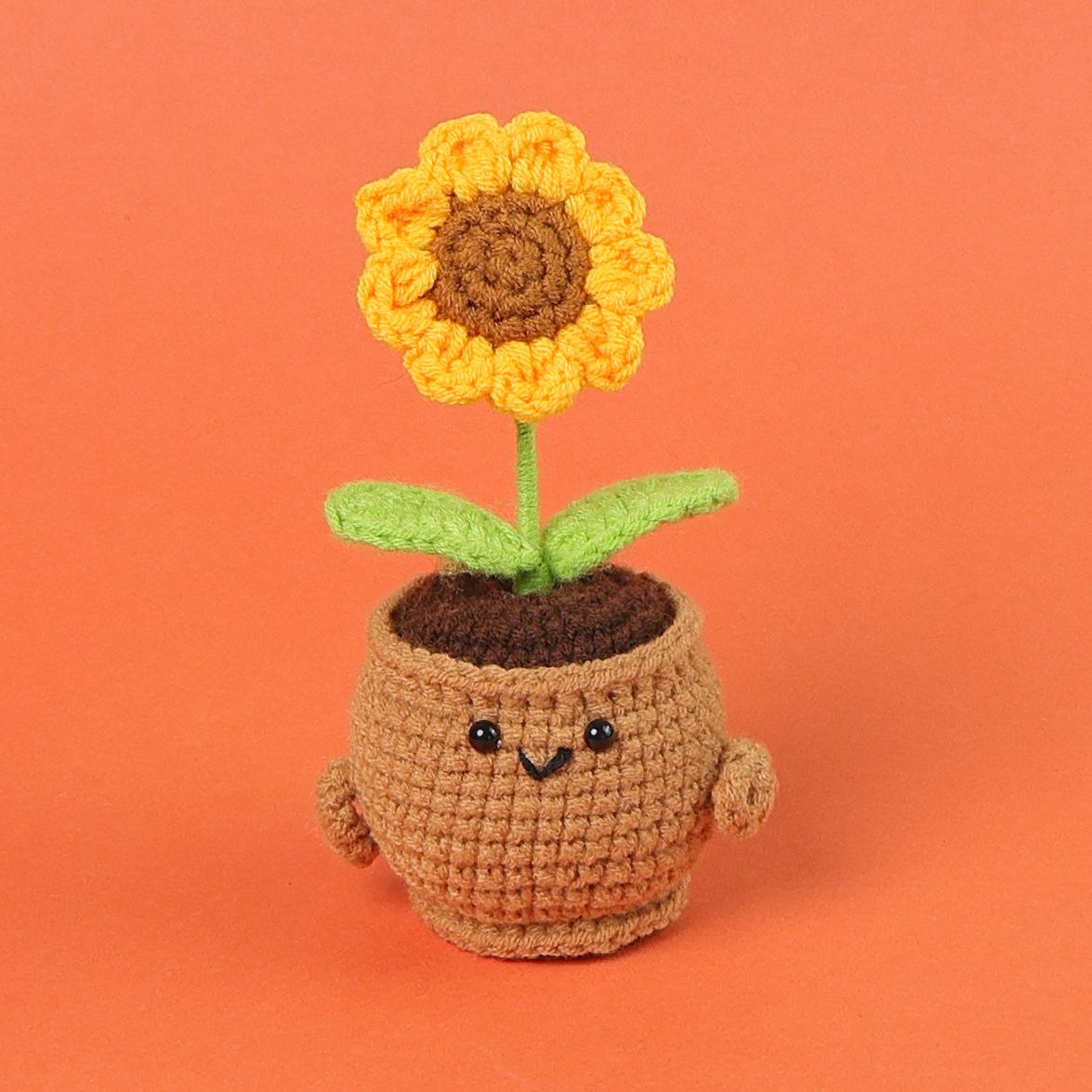 

Emotional Support Crochet Sunflower Cute Knitted Flowers Potted Table Decor Graduation Gift Knitting Flower Pot Desk Accessories