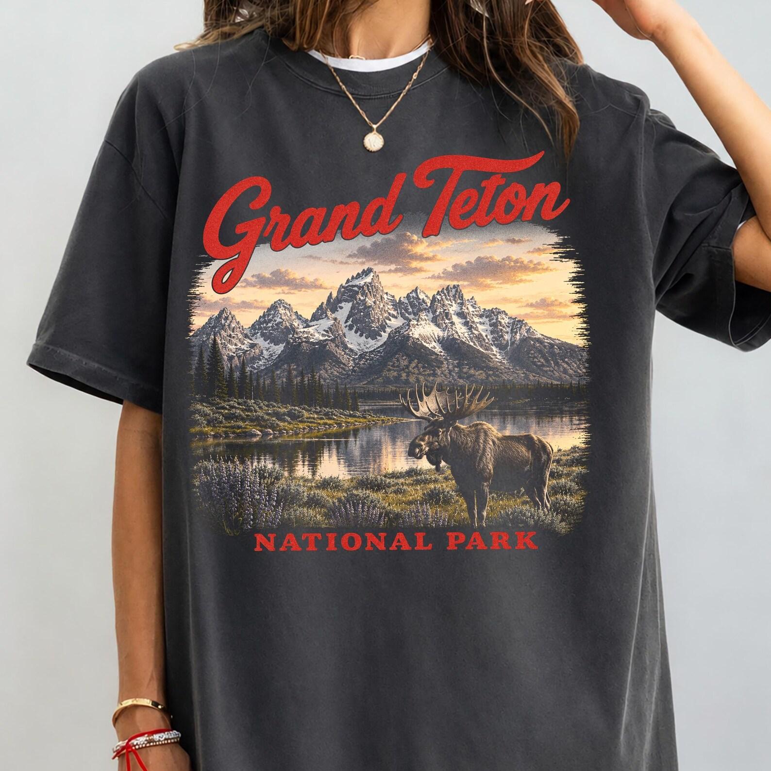 Grand Teton National Park Shirt, Vintage Moose Mountain Tee, Wyoming Wilderness Graphic, Scenic Lake Hiking Gift, Nature Graphic Tee 4XL