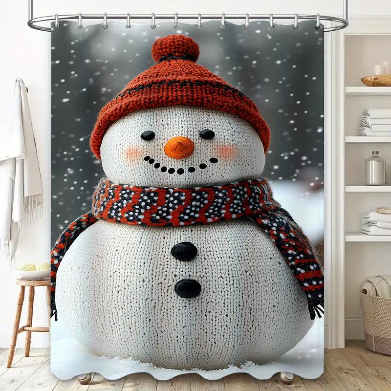 Tuniu Charming Snowman Winter Holiday Shower Curtain Cute Festive Bathroom Decor Set