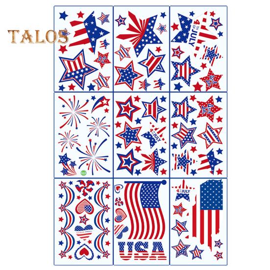 

9 шт. наклеек ко Дню независимости, двухсторонние элементы дизайна со звездами и полосками, простые в использовании патриотические украшения для окон на 4 июля B