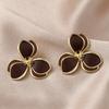 Hot Sale Korean Design Black Oil Dripping Flower Earrings