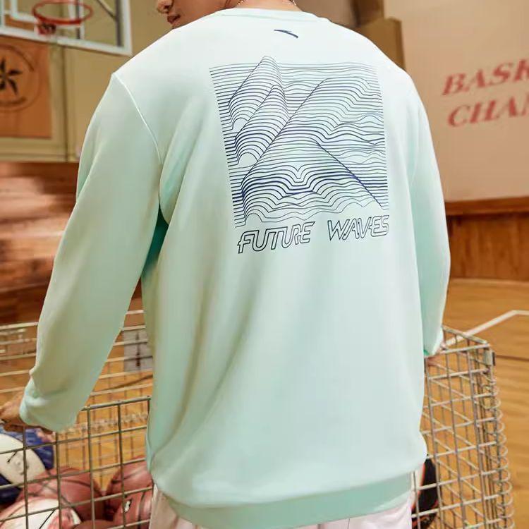 Anta Abstract Back Pattern Print Crew Neck Long Sleeve Sweatshirt Men Tops Light-Beach-Green 152231710-2