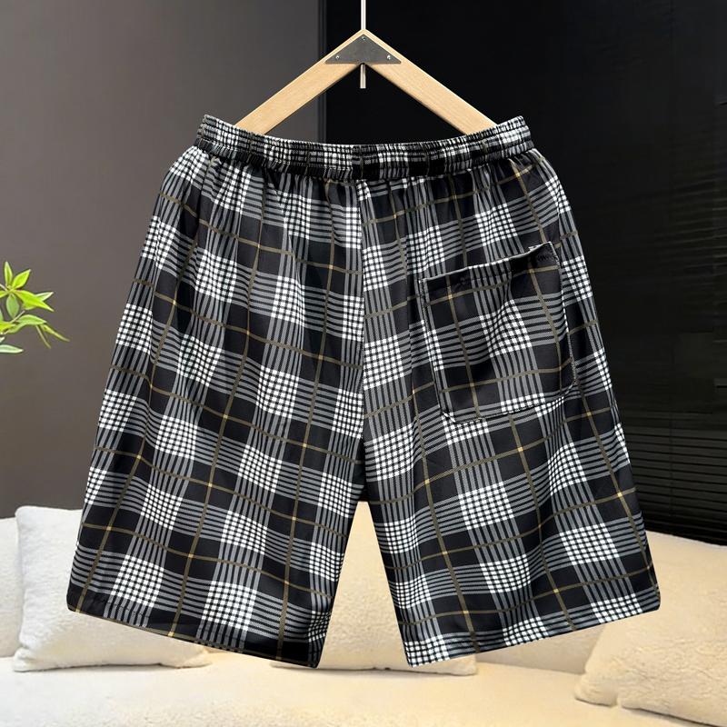 Men's Plus Size Plaid Casual Shorts – Elastic Waist Drawstring Loose Fit Summer Shorts (5XL-11XL)