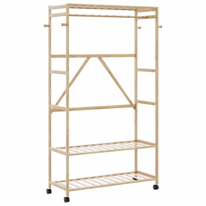 VidaXL Clothes Rack and Shelves and Wheels 110x40x180 Cm Bamboo, Coat Rack, Coat Rack with Shelf, 4008923