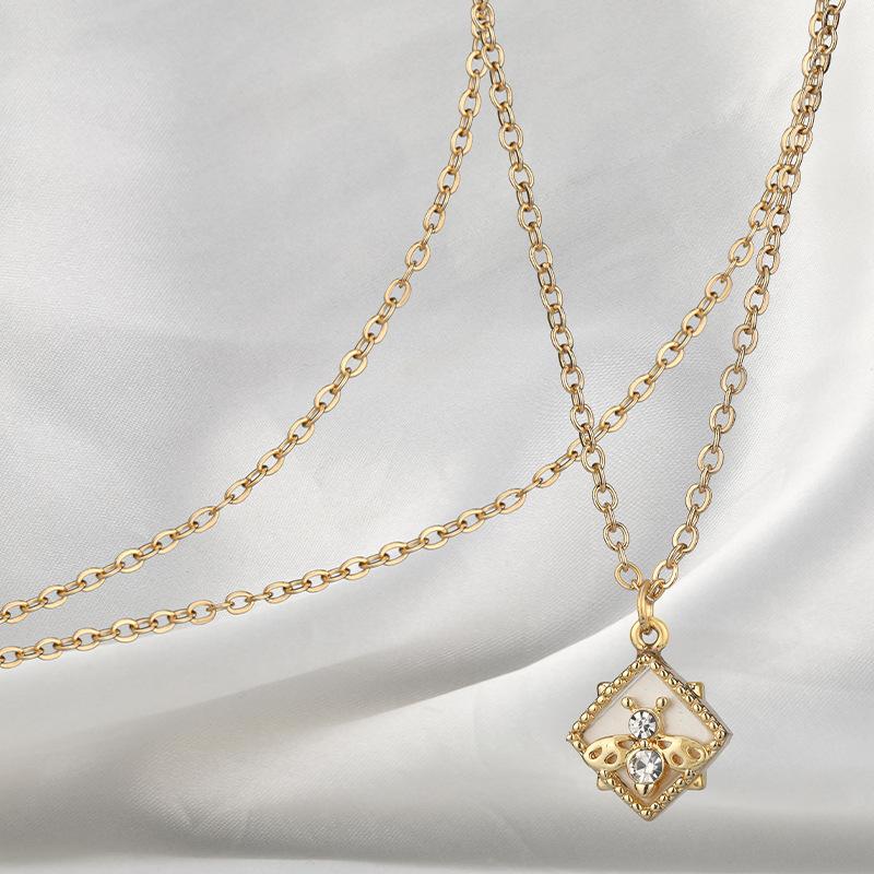 Cold Wind Rhombus Bee Malachite Necklace Women S Fashion Simple Collarbone Chain Bracelet Set
