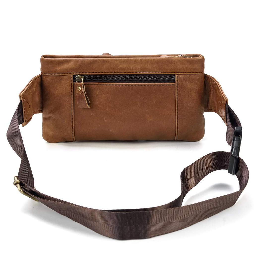 Luufan Waist Bag Leather 2way Waist Pouch Genuine Leather Body Bag Cowhide Crossbody Bag One Shoulder Bag Lightweight Crossbody Bag Smartphone