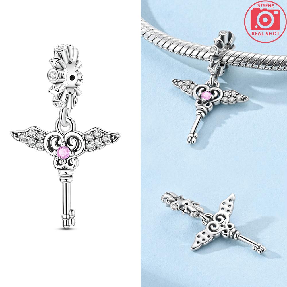 Women Pendant Original Copper Wing Love Key Blue Eye Demon Pink Dragonfly Bead Fit Bracelet Jewelry Accessory Fine Gift