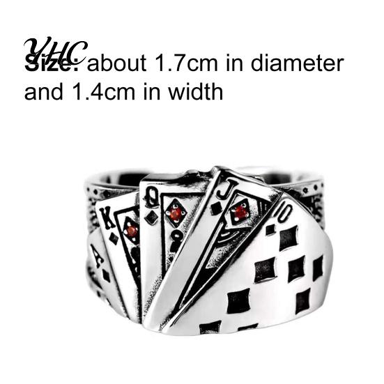 Anello Poker Carta Retro Unisex Giocante Regolabile Aperto Inciso Gioiello per Festa