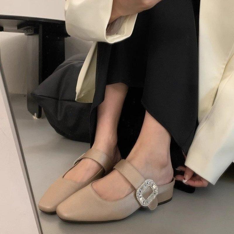 Fashion Women Design Silver  Jane Half Slippers Pointed Toe Sandals 2025 New Flip Flops Summer Casual Dress Mules