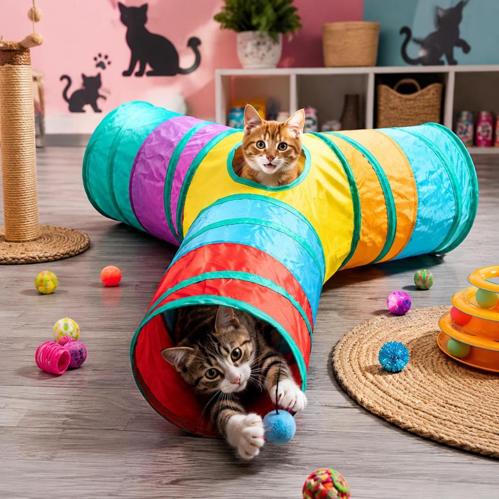 3-Way Feline Tunnel Easy To Clean Pet Accessory for Indoor