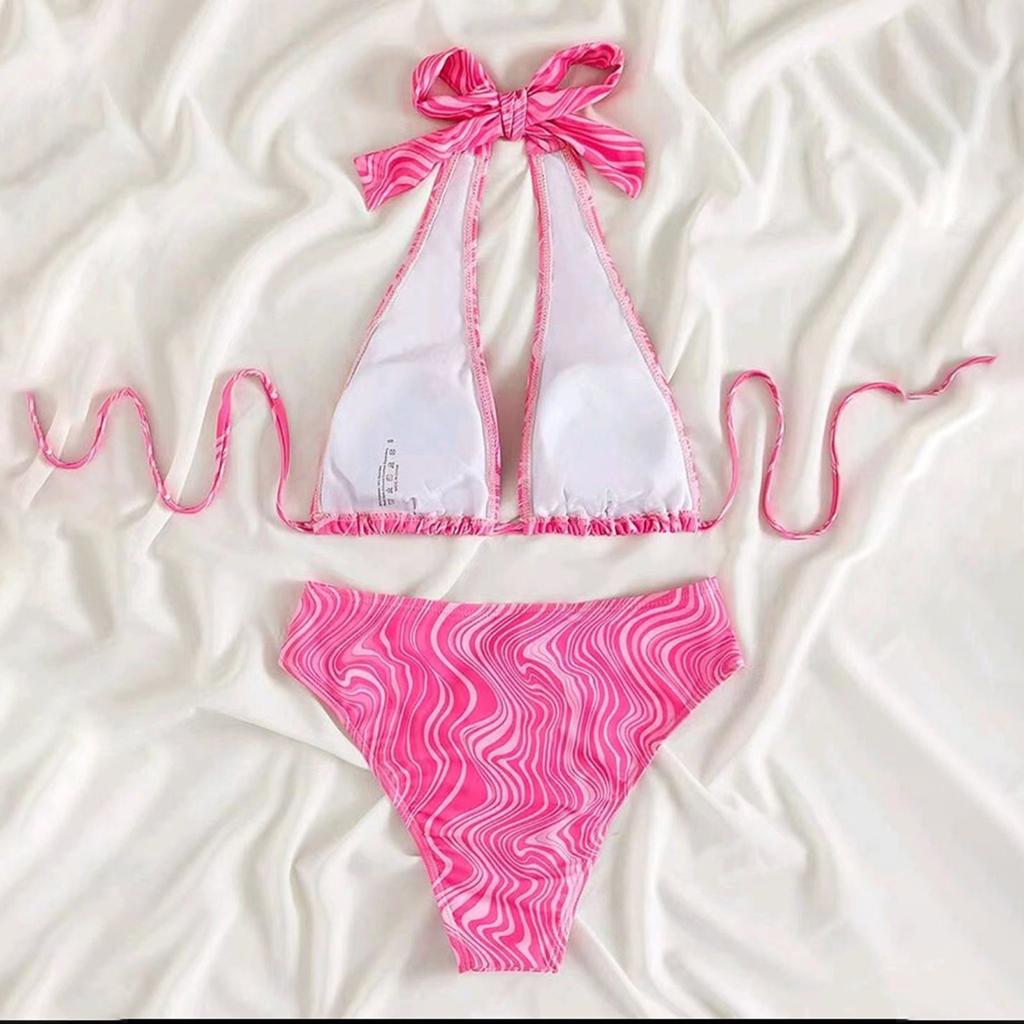 Women's Printed Swimsuit Ladies Split Cross Tie High Waist Swimsuit Two-Piece Set