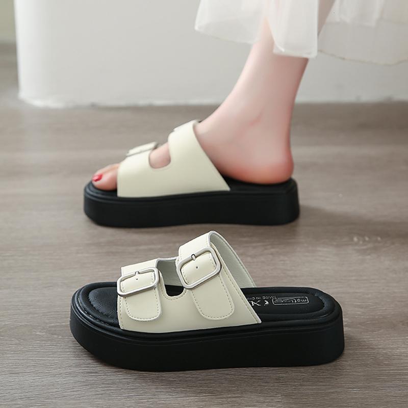 

CRLAYDK Womens Slides Ladies Platform Slippers for Summer Open Toe Sandals Adjustable Double Straps Beach Walking Shoes 34