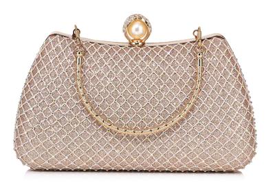 Baisikou 3-Way Party Bag for Women, Pearl HandbagClutch Bag for Weddings, Receptions, and Graduations (Champagne)