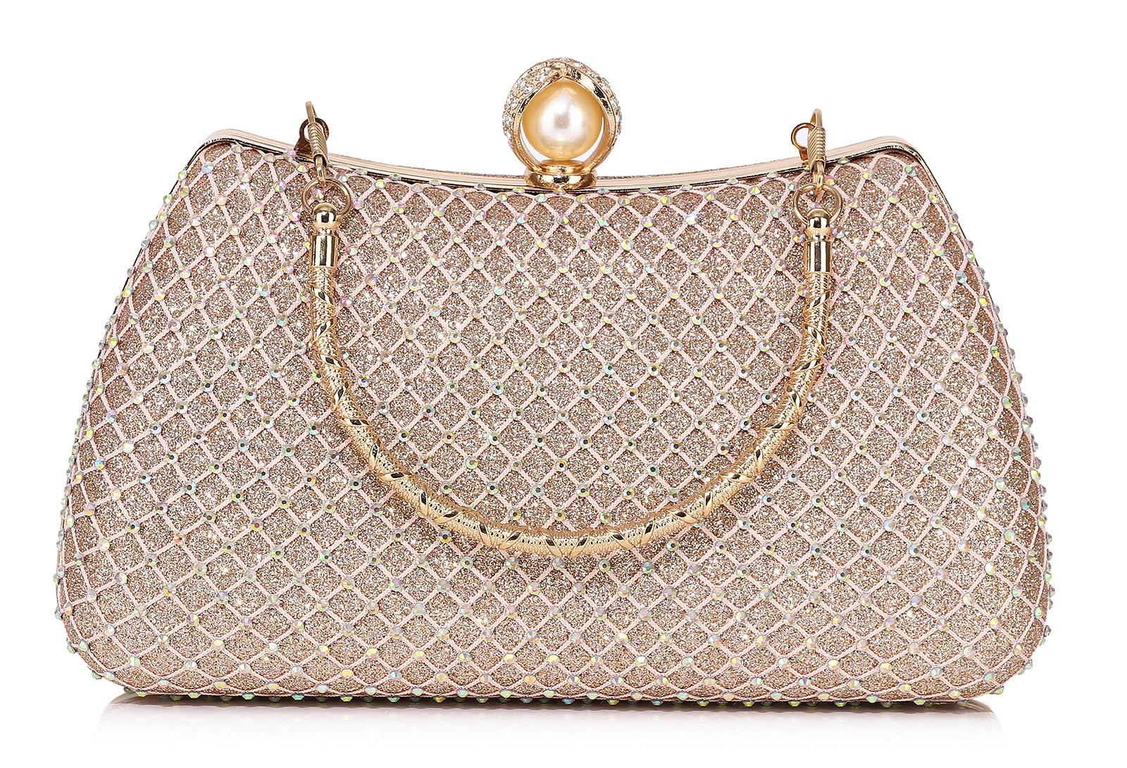 

Baisikou 3-Way Party Bag for Women, Pearl HandbagClutch Bag for Weddings, Receptions, and Graduations (Champagne)