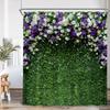 Green Vine Gray Wall Shower Curtain Green Leaf Plant White Purple Flower Nature Bathroom Decor Polyester Fabric Bath Curtain