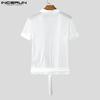 INCERUN Men Summer Short Sleeve Open Front Mesh Sheer See Through Tops T-shirts
