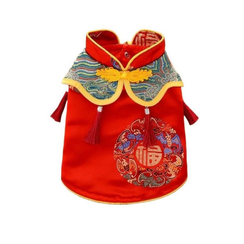 Pet Dog Traditional Chinese Style Costume Festival Wedding Warm Coral Fleece Coat Small Medium Large Sizes