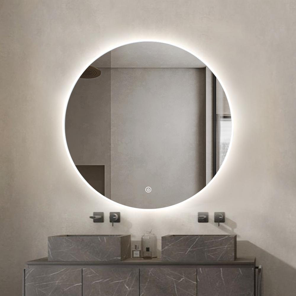 Bathroom mirror round salt 80 CM LED lighting, heating mat, acrylic frame