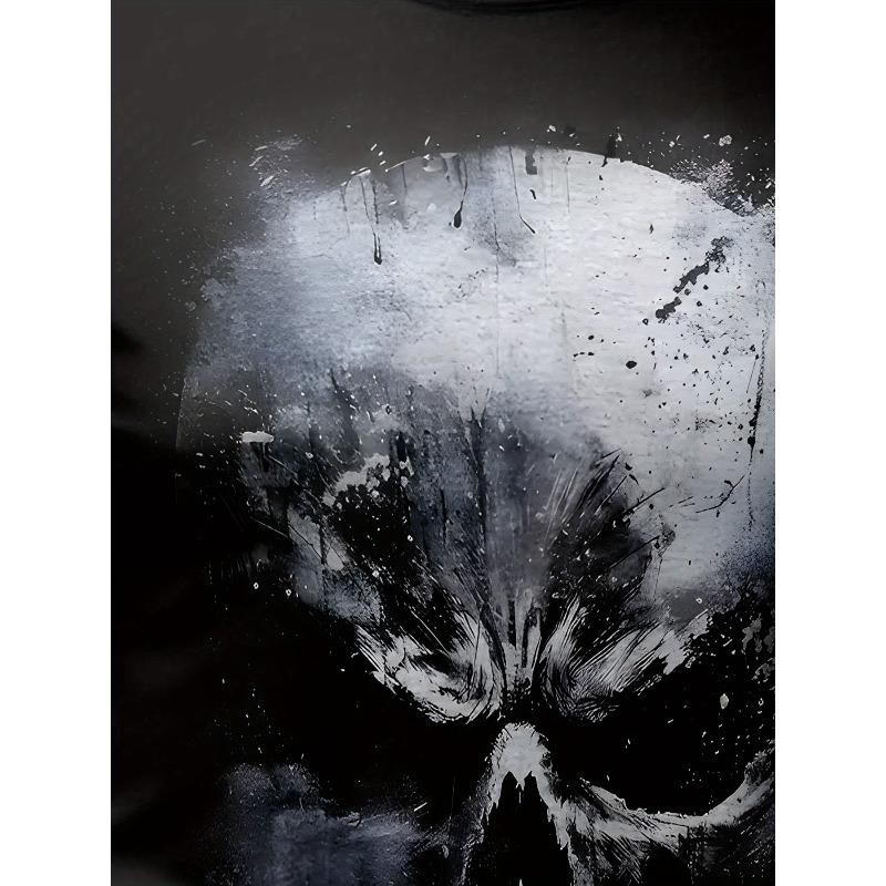 Męska koszulka gotycka z nadrukiem czaszki, rozmiar europejski - krótki rękaw, casualowa, z okrągłym dekoltem, z zadziornym wzorem kości, można prać w pralce, całoroczna góra do stylizacji