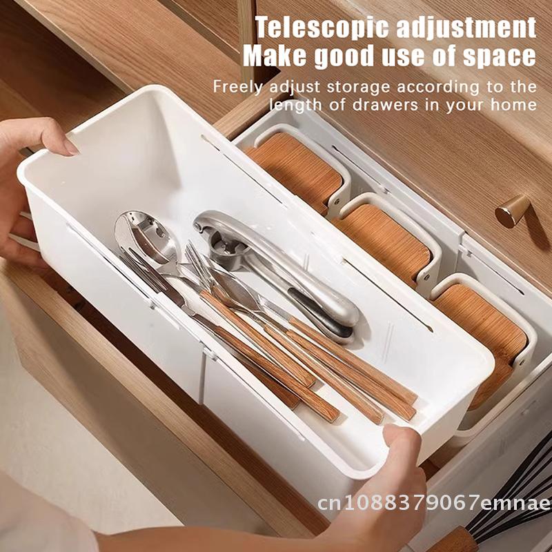 1PC Telescopic Pull-out Storage Box Drawer Plastic Organizer for Bedroom Study Cosmetic Partition Home Storage Solution