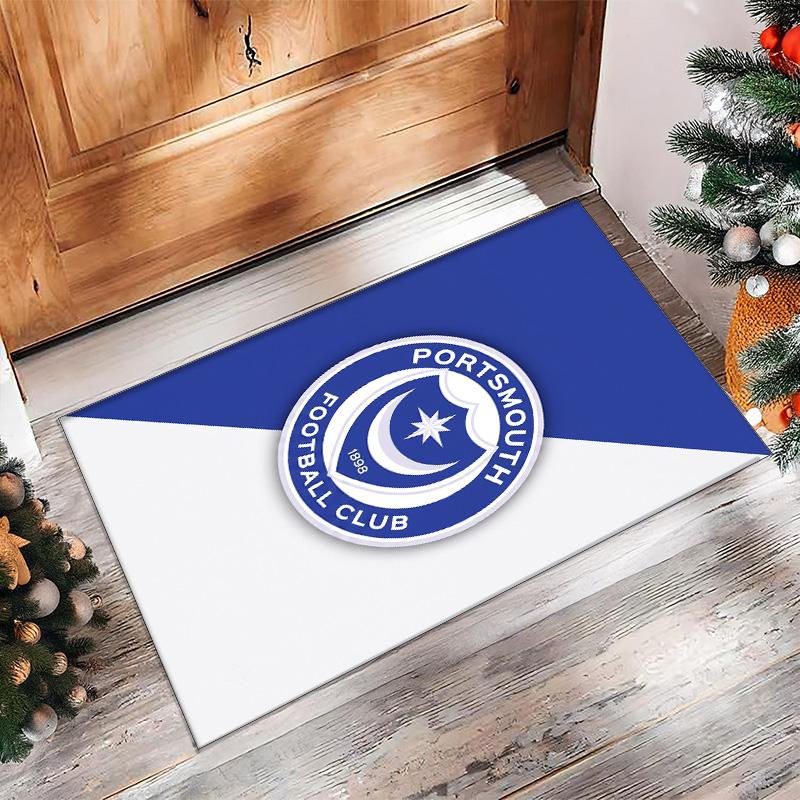 Tappeto Morbido Area Rug con Motivo Calcio Portsmouth FC Antiscivolo Tappeto per Pavimento Interno Tappetino Decorazione Sportiva per Camera da Letto