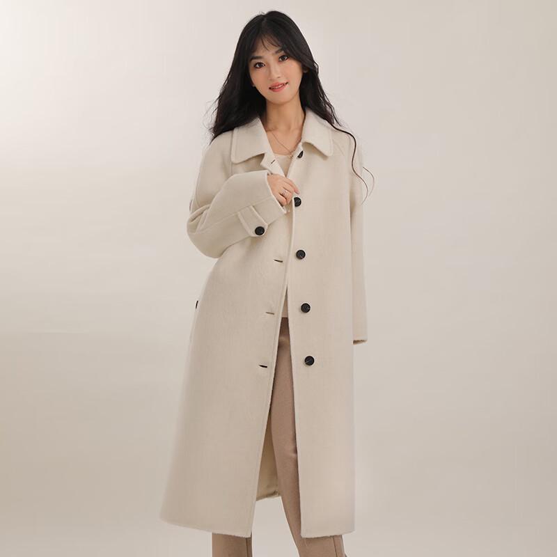 Fengxun Women's Elegant Wool Blend Mid-length Coat