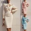 HNXC Women's Fashion Autumn Winter Solid Color Print Long SleeveCasual Dresses