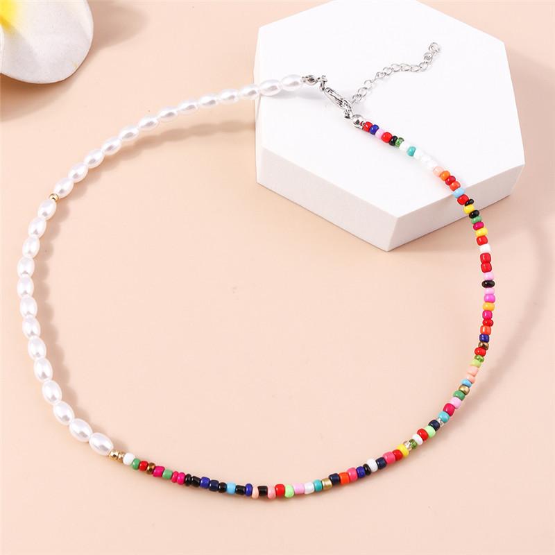 Summer Boho Korea Lovely Flowers Seeds Beaded Necklace Statement Short Collar Choker Necklace for Women Vacation Jewelry Gifts